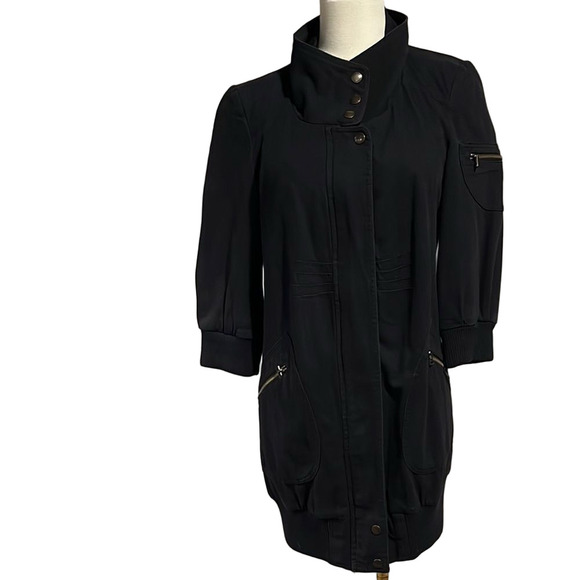 Tulle NWOT Navy Blue long utility jacket with floral lining 3/4 sleeve - small - Picture 2 of 10